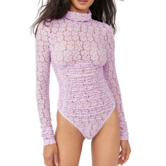 Free People Purple High Neck Lace Bodysuit - Picture 1 of 8